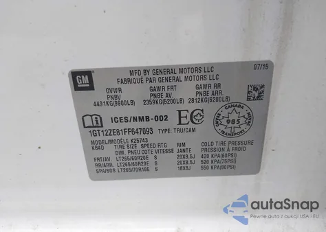 2015 GMC Sierra 2500Hd Slt from USA, damaged, VIN 1GT12ZE81FF647093